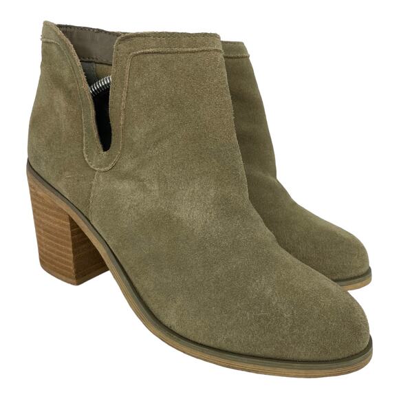 Urban Outfitters Maude Suede Ankle Boots Block Heel Bootie size 7 Tan Taupe - Picture 1 of 13